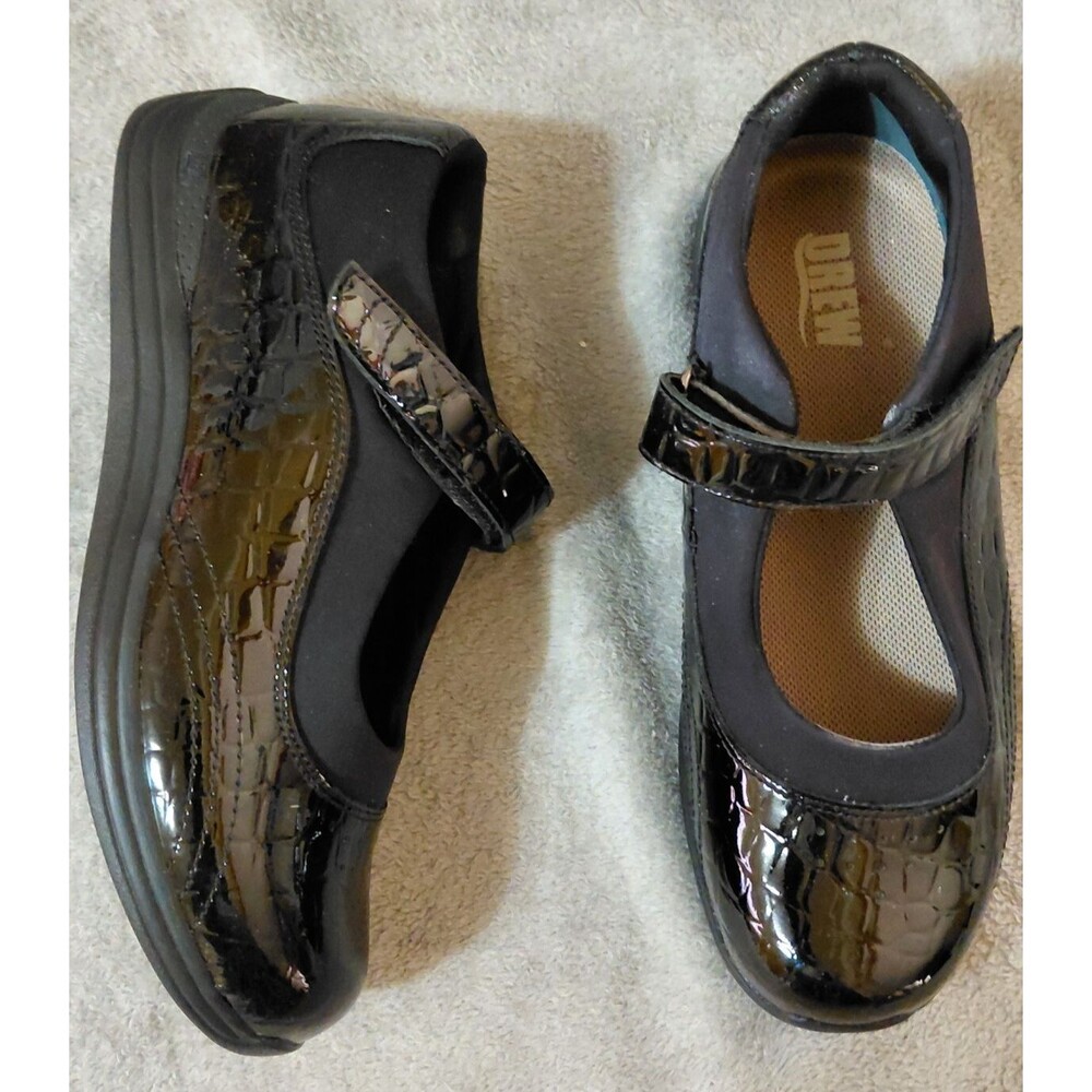 Drew Rose Womens Cushioned Flats Mary Jane Comfort Shoes Size 8W Black Leather